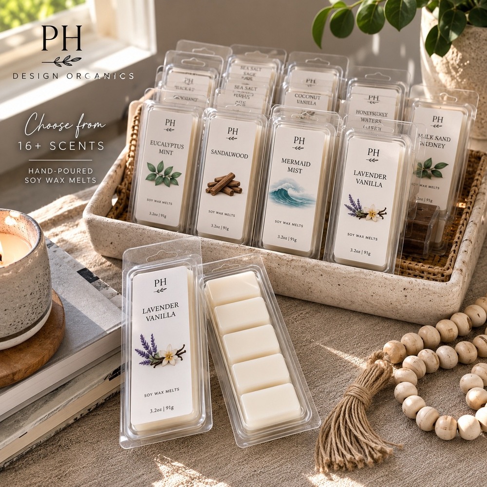 PH Design Organics Soy Wax Melts Hand Poured Small Batch Scents 3.2oz 4oz NEW